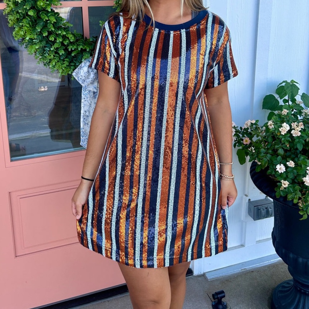 Julia dress by Mary Square game day striped MINI DRESS sequins XS